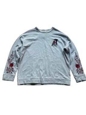 Adaptation Post LA Size L Gray Red Rose Floral Embroidered Crewneck Sweatshirt